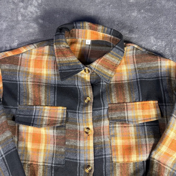 SHEIN women’s Plaid Button-Up Shirt Orange and Gray M - Picture 3 of 4